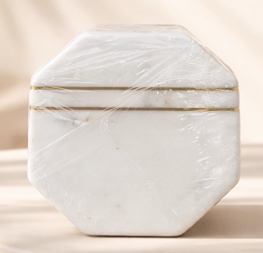 Modern White Marble Octagonal Slip-Proof Coaster Set—(4) Solid Pattern
