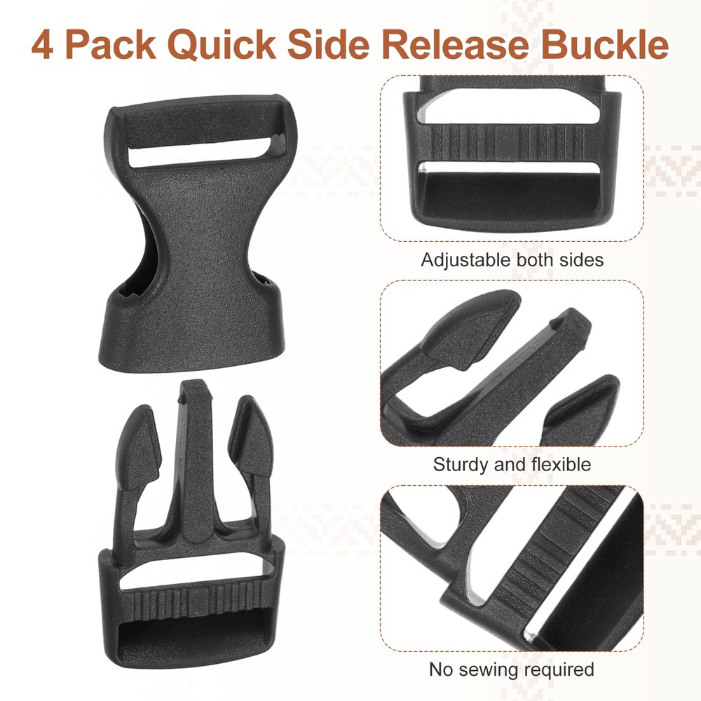 4 Pack Quick Side Release Buckle, 0.8" Plastic Buckle Clip, Black