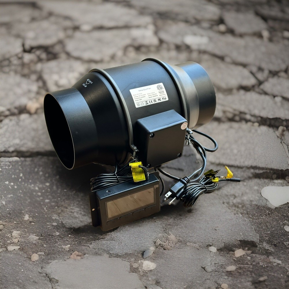 Quiet 6” Exhaust Inline Duct Fan 350 CFM w/Program Temp Humidity Speed Control