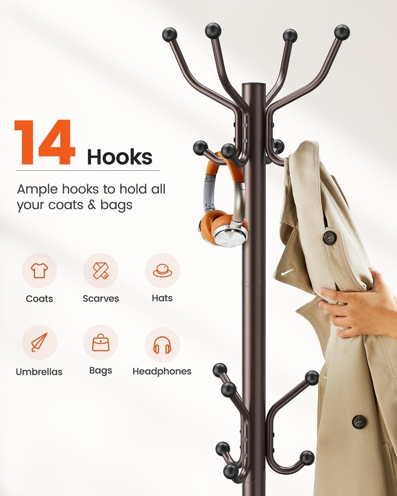 Pipishell Coat Rack with 14 Hooks, Freestanding Coat Rack Stand for Entryway,...