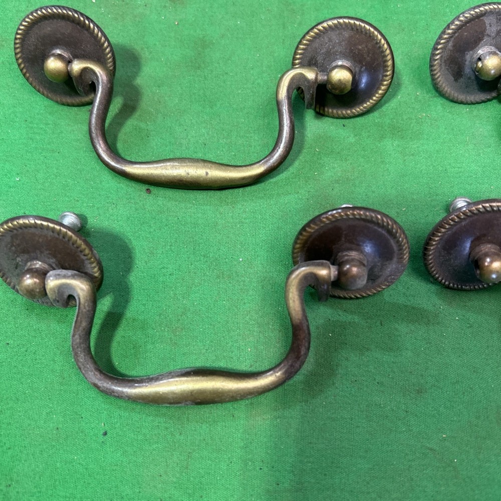Four Vintage Brass Drop Bail Pull Handle Drawer