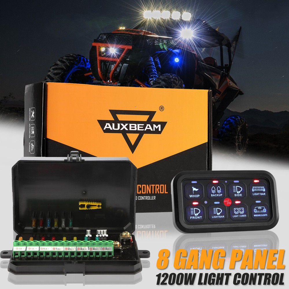 AUXBEAM UTV 8 Gang 1200W LED Work Lights Relay Control Switch Panel Toggle Blue