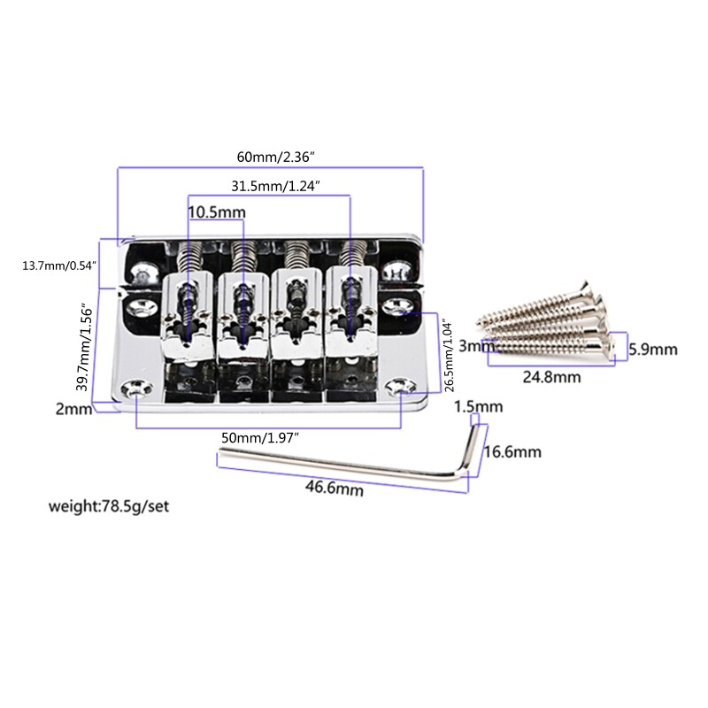 Electric Guitar Bridge 4 String Fixed Hardtail Guitar Bridge Replacement Parts