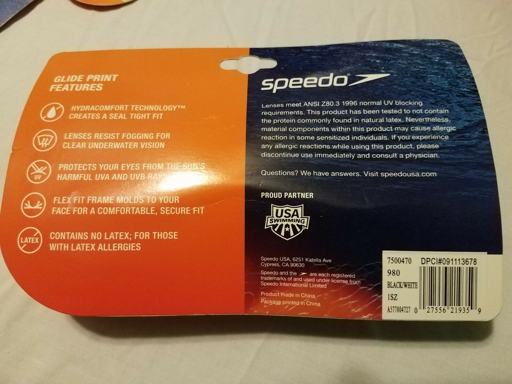 NEW Speedo Junior Glide Print Goggles, Black/White