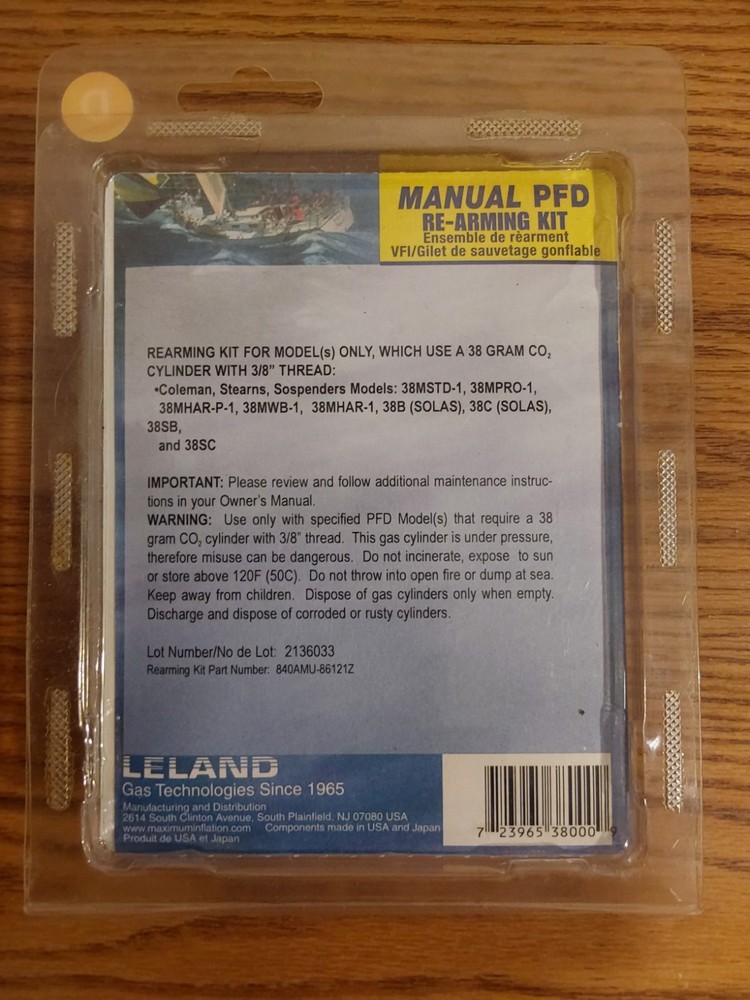 Leland MARINE Re-Arming Kit Automatic PFD 38 Gram Co2 w/ 3/8" thread