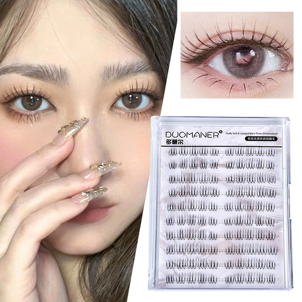 Lash Extension Cross U-shaped Segmented False Eyelashes Reusable 100 Clusters  ๑