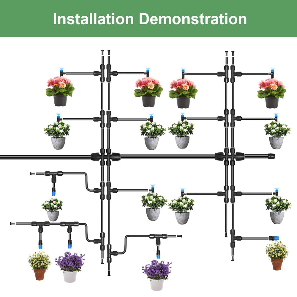 230FT Drip Irrigation System,Automatic Garden Watering System with 1/4" & 5/16"