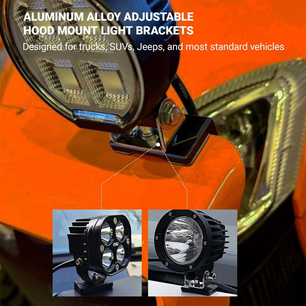 2Pcs Universal Aluminum Alloy Adjustable Hood Mount Light Brackets Compatible...
