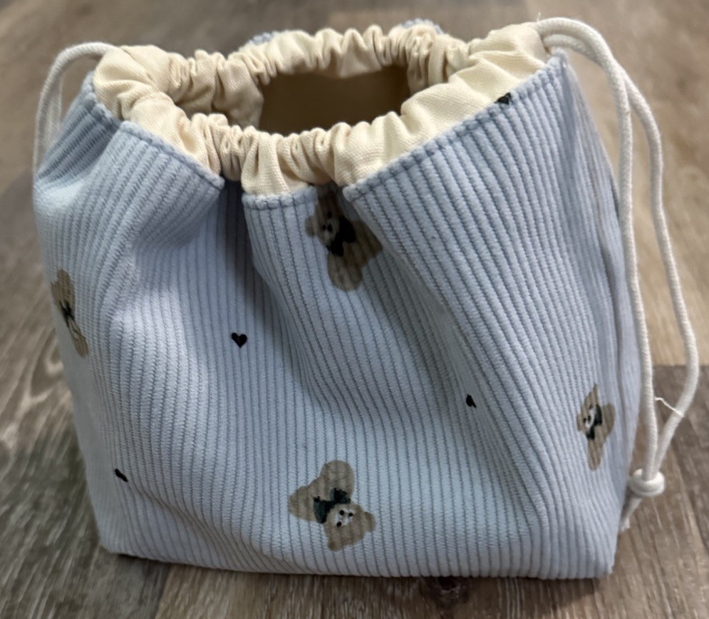 Cute Coquette Drawstring Cosmetic Bag with Canvas Lining, Bear Pattern