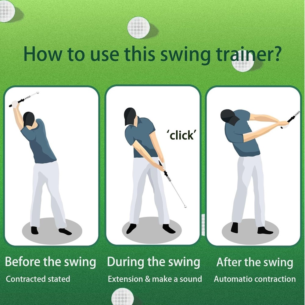 Retractable Golf Swing Trainer, Golf Training Aid and Grip Trainer with Click Fe