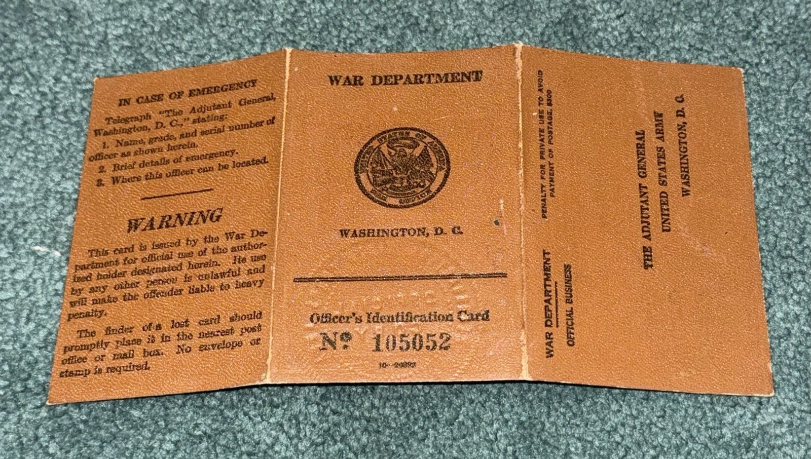Original WWII US Army Infantry Officers 1941 ID Card With 2 Other Cards