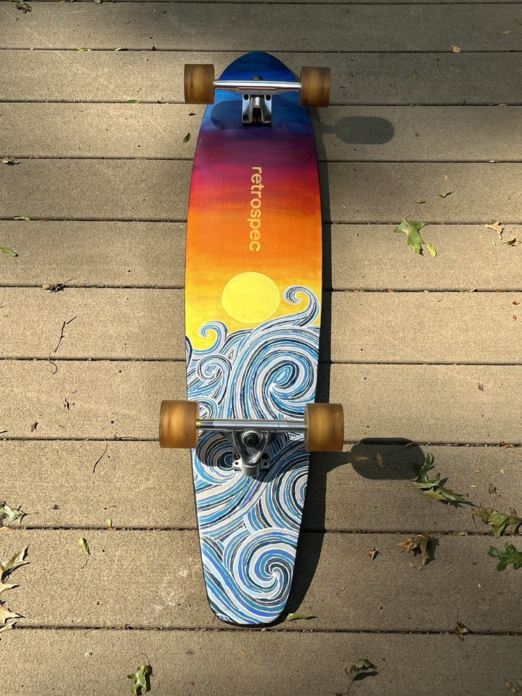 Customized Retrospec Longboard - Sunset over ocean - Hand-painted - Used