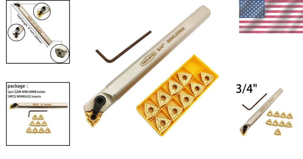 3/4" Internal Boring Bar Holder with TiN Coated CNC Inserts - Precision Tooling