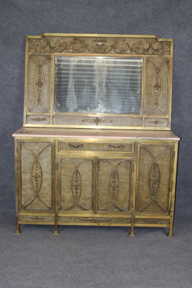 Extraordinary Solid Bronze French Marble Top Directoire Sideboard with Mirror