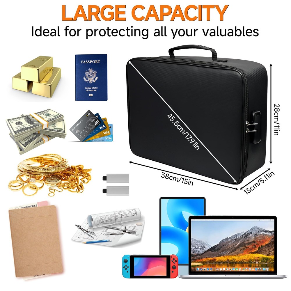 Fireproof Document , 5200°F Fire Safe Document Organizer with Lock, Portable ...