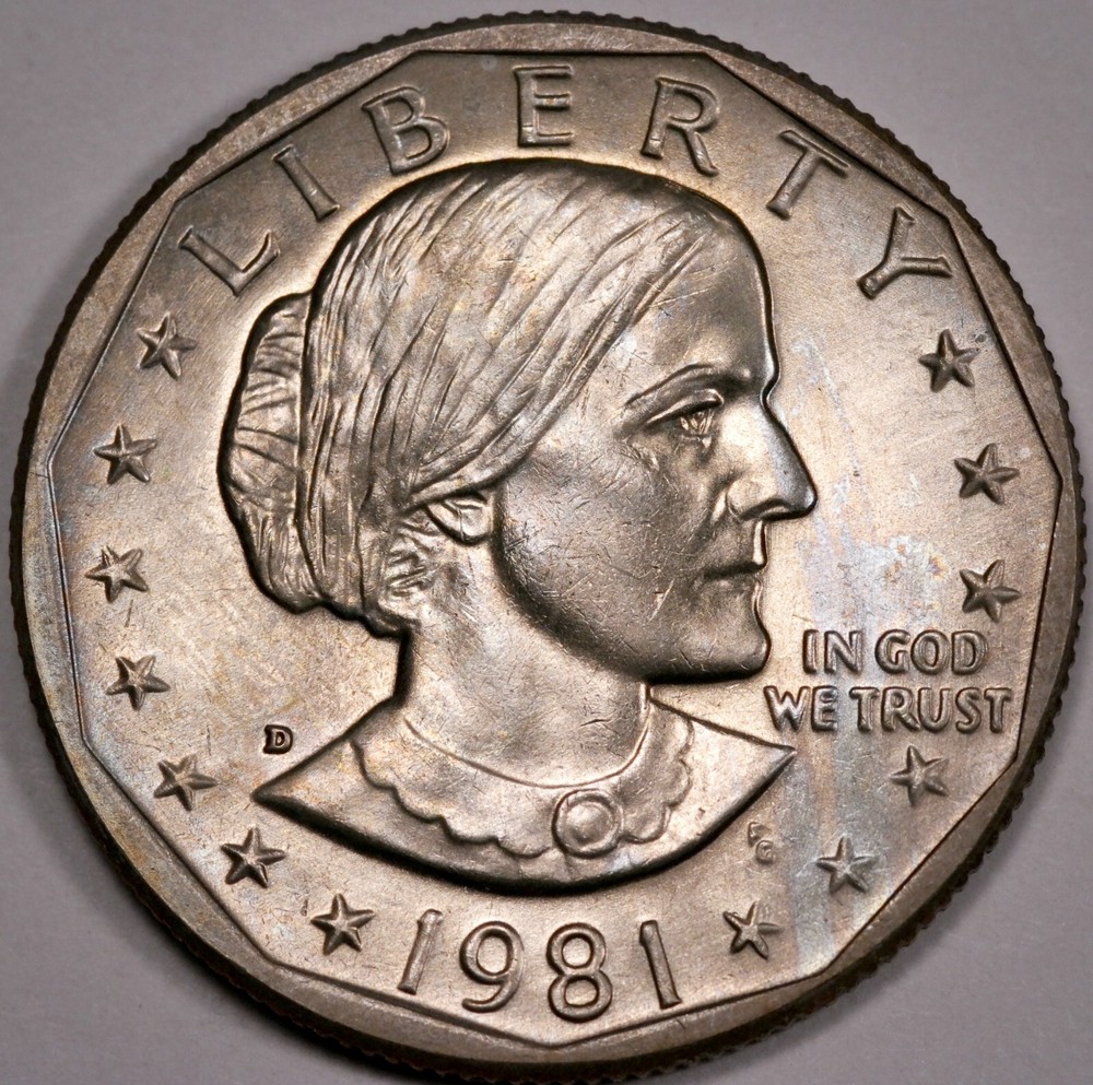$1 1981 D SBA, lightly toned, Uncirculated UNC (E124)