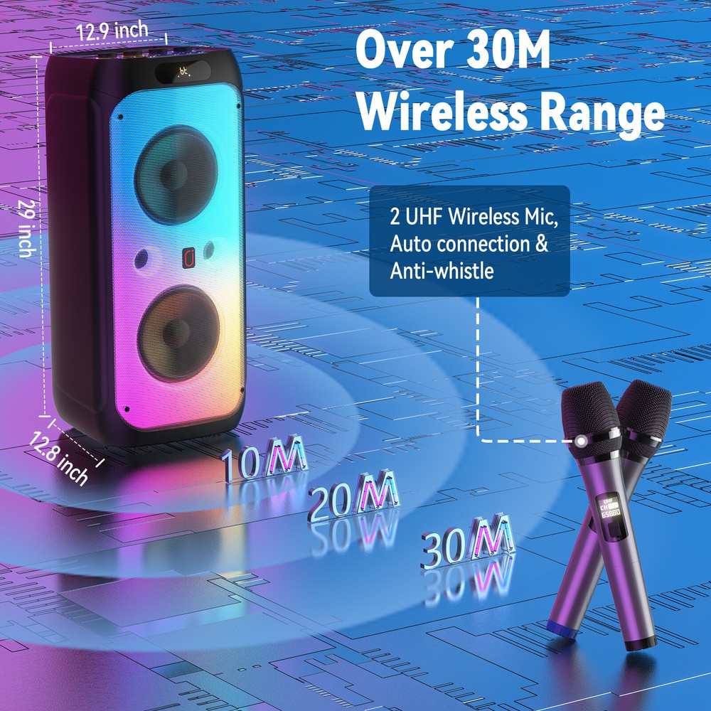 Bigger Powerful Bluetooth Speaker Party Speaker Karaoke Machine +2 Microphones