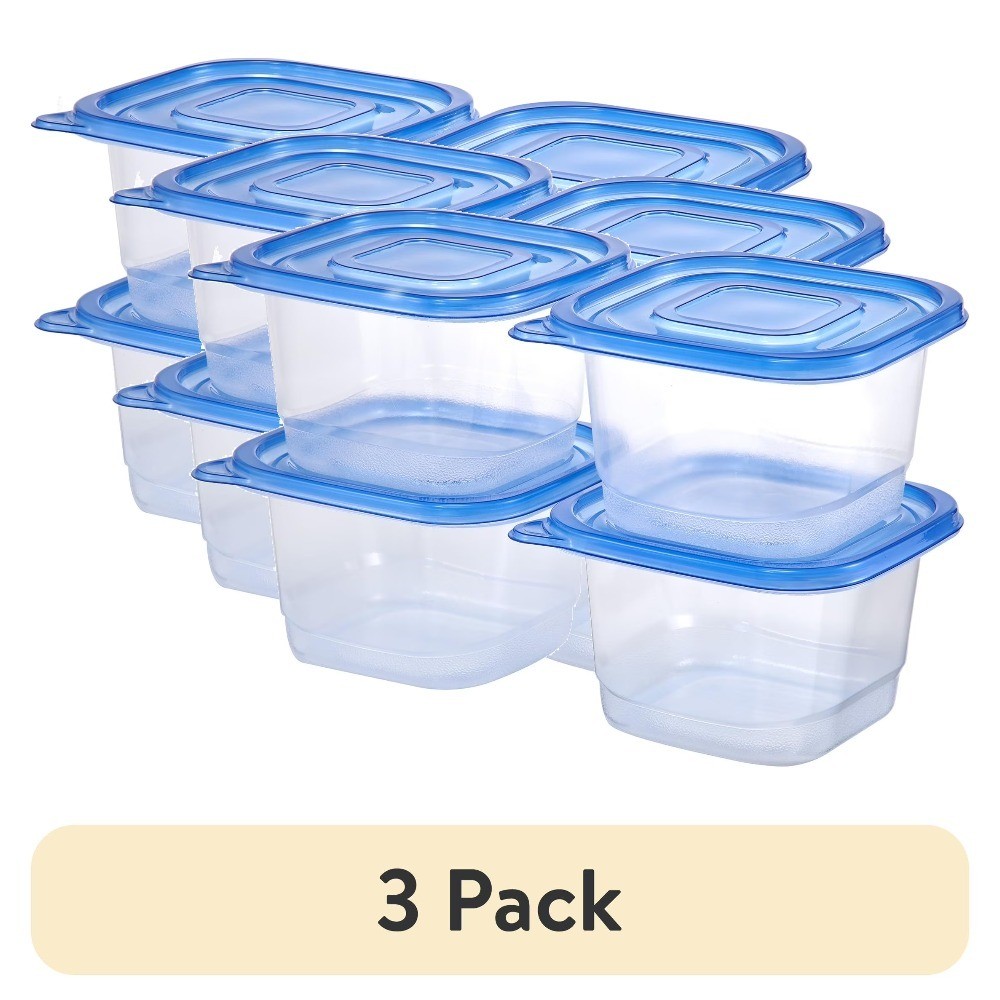 3-Pack 4.4 Cup Plastic Square Food Storage Containers with Lids