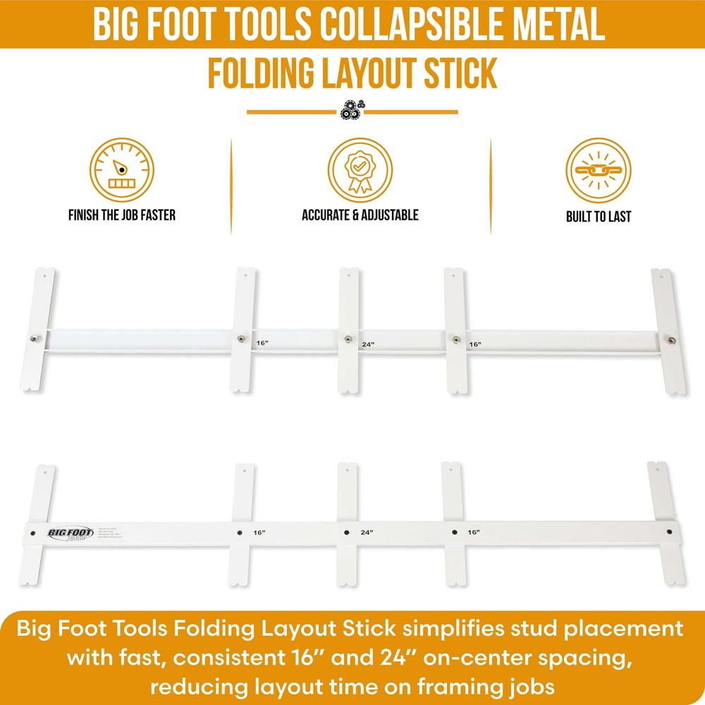 Big Foot Folding Layout Stick – Adjustable Stud Spacing Tool for Framing | He...