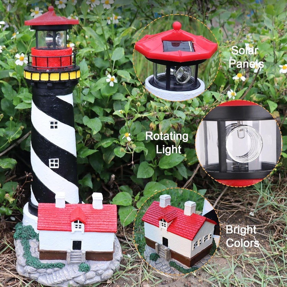 18" Solar Lighthouse with Rotating Beacon,Big Solar Powered Lighthouse