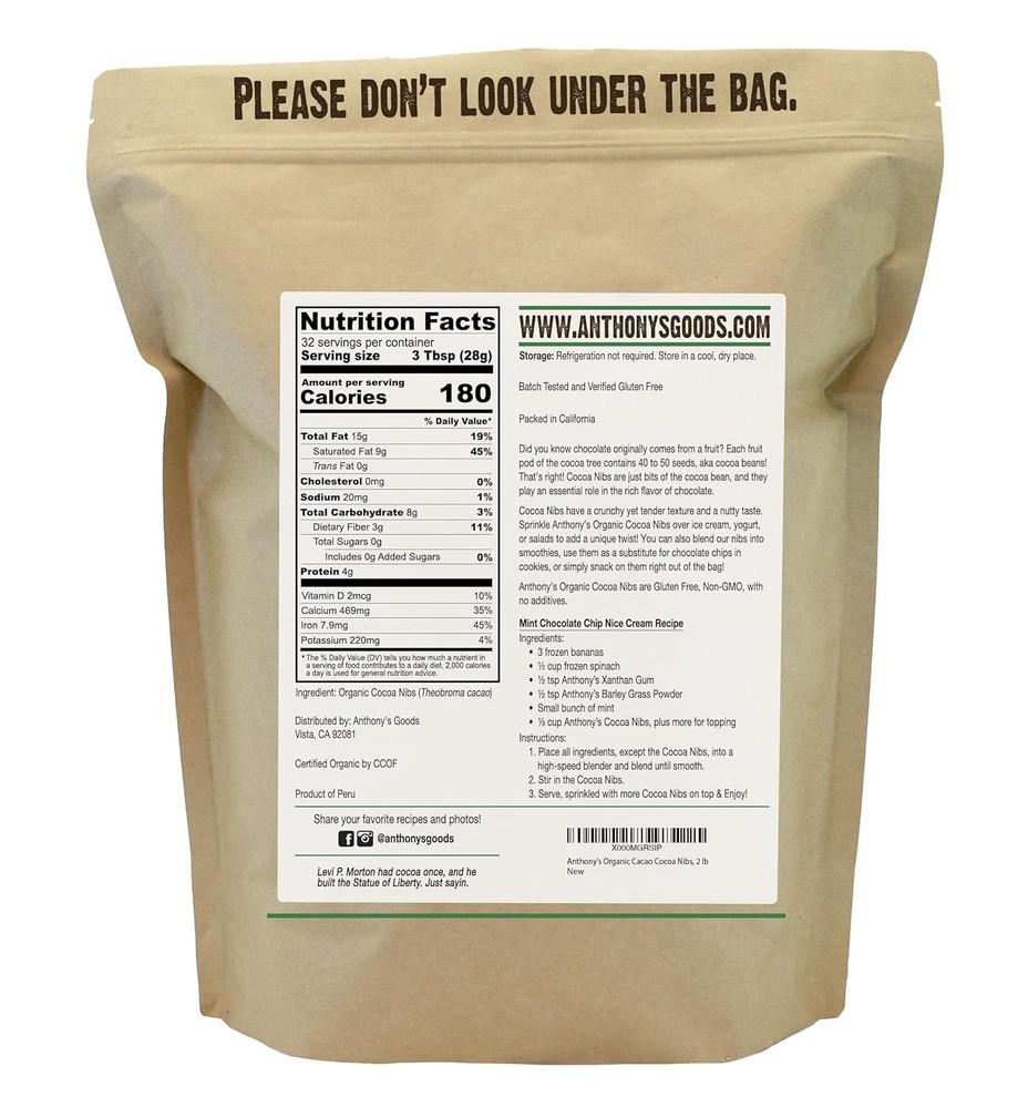 Anthony's Organic Cacao Cocoa Nibs, 2 lb