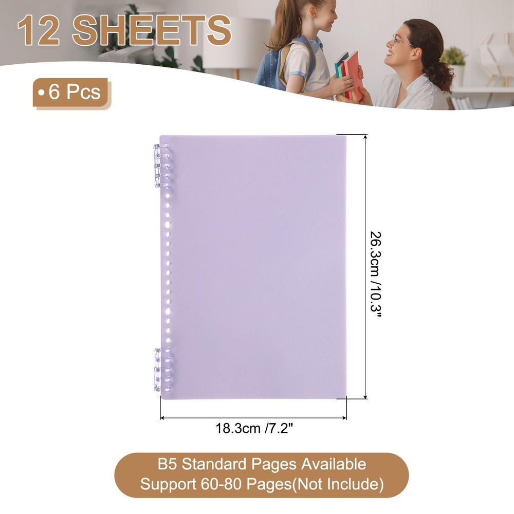 12 Pack B5 22 Mil Plastic Notebook Binder Covers with Binding Comb, Light Purple