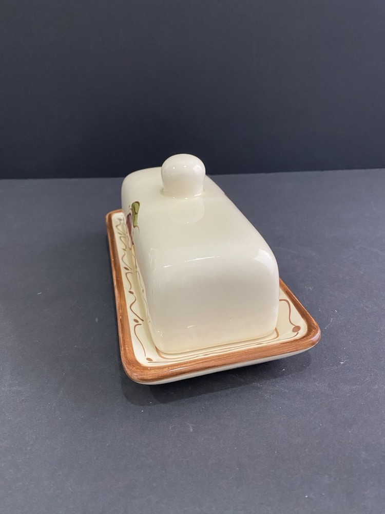 Around the Orchard Stoneware Covered Butter Dish With Apple Pattern