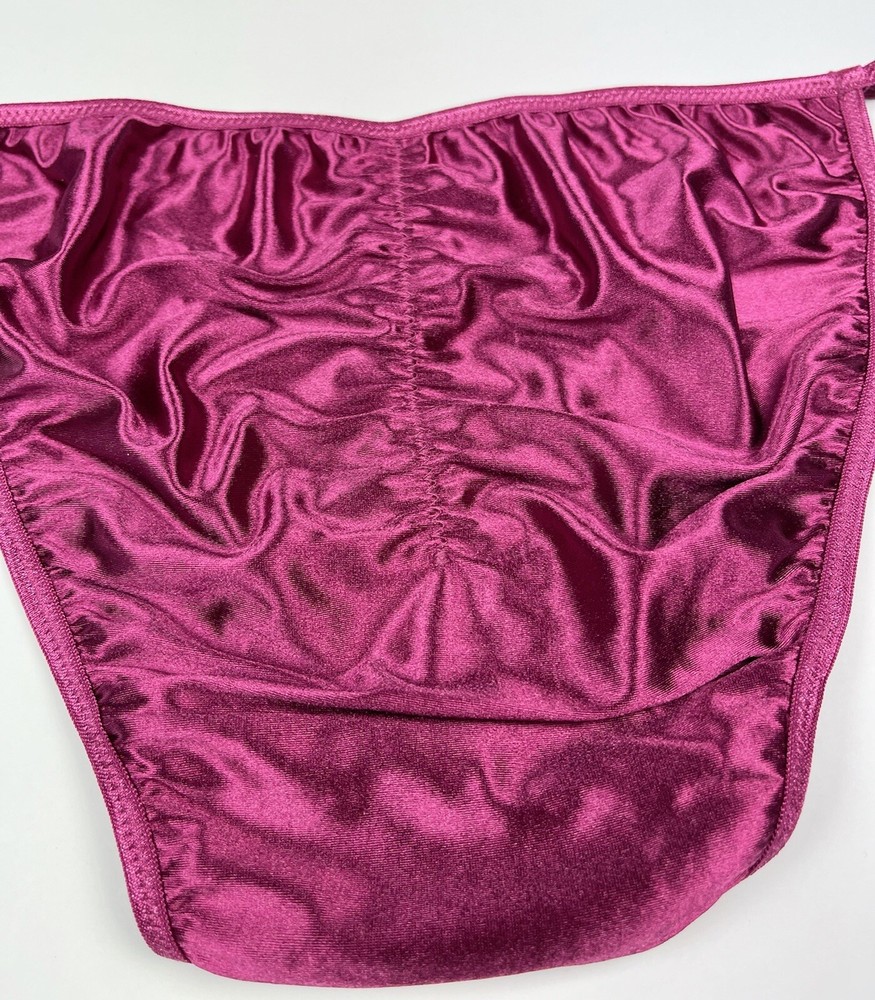 Satin String Bikini Scrunch Butt 3/4 Ruching Burgundy S/5