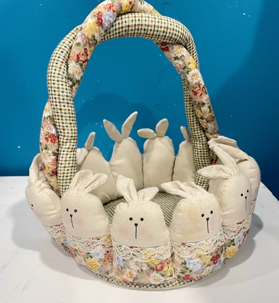 Handmade Fabric Easter Basket Circled With Bunnies