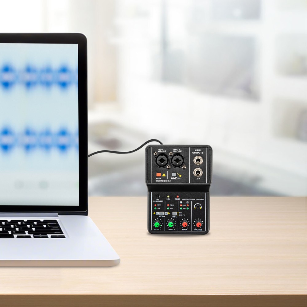 2 Channel Mixing Console Live Studio Audio DJ Mixer Sound Board USB Interface