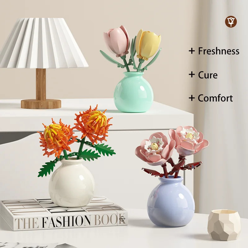 "Forever Rose Building Blocks - Romantic Anniversary Gift with Display Case