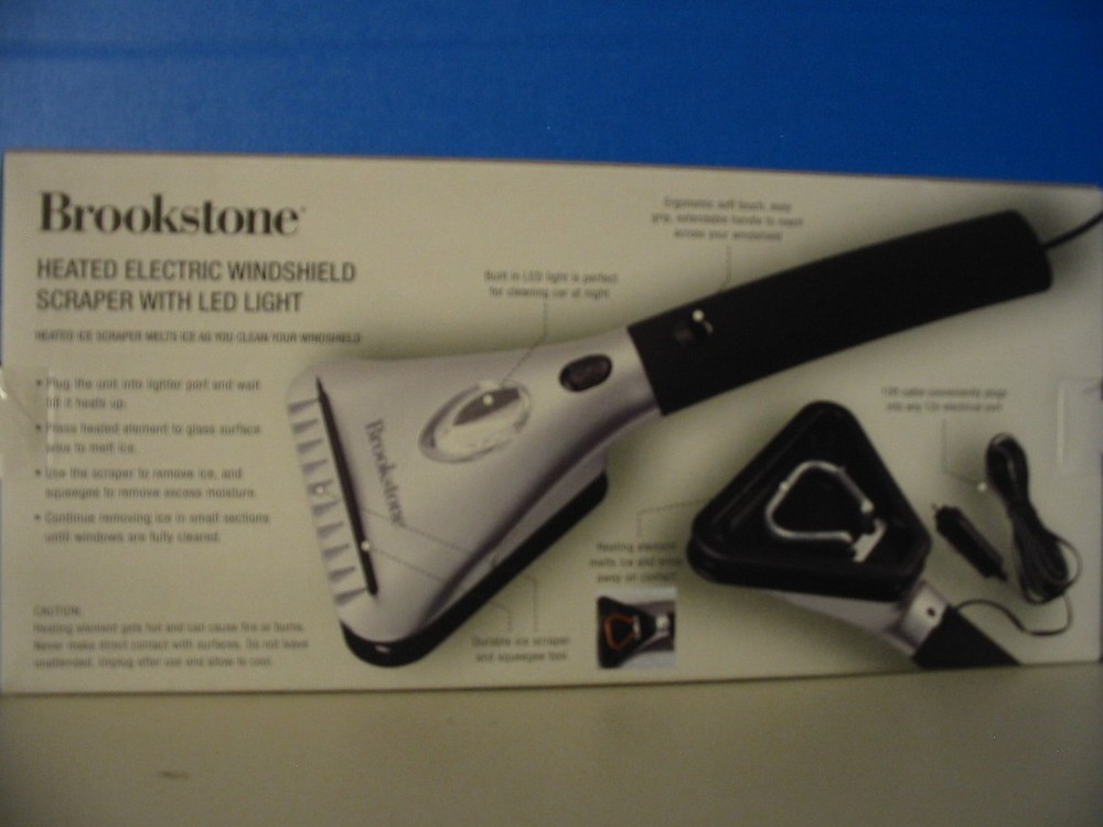 Brookstone Heated Electric Windshield Ice Scraper Snow Melter + LED Light New