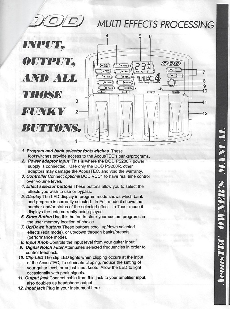 DOD AcousTEC Acoustic Guitar Multi Effects Processor Pedal