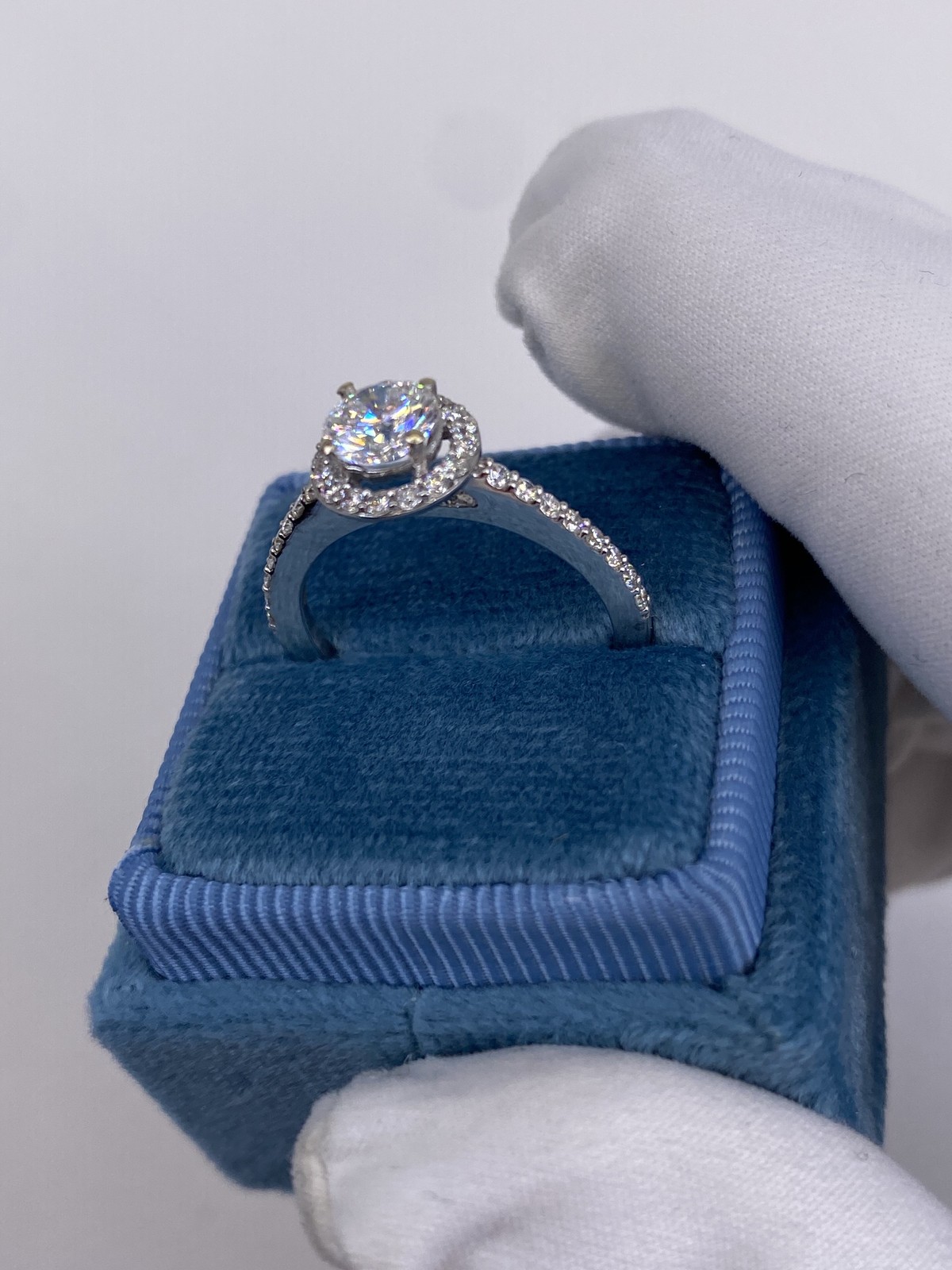 DIAMOND ENGAGEMENT RING ROUND HALO F VS1 1.15 CARAT GROWN LAB CREATED 14K W GOLD