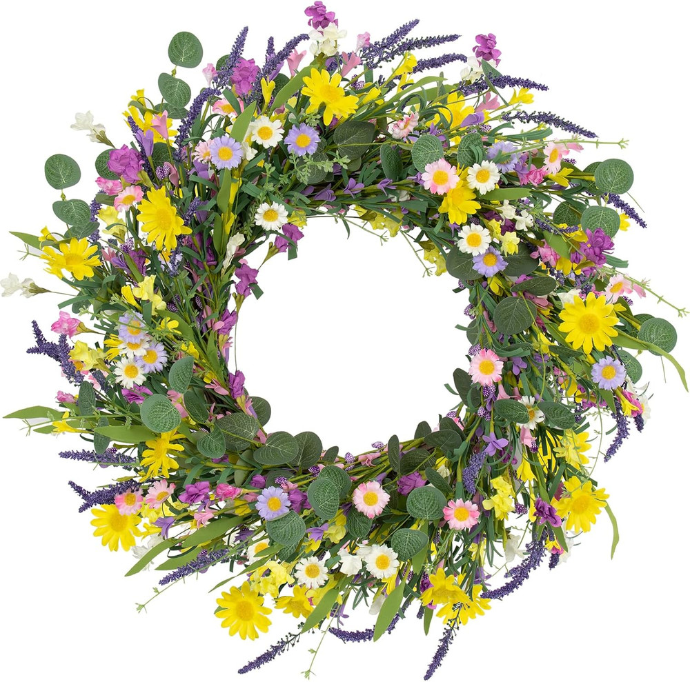 22 Artificial Spring Wreath Daisy Lavender Wildflower Front Door Decor