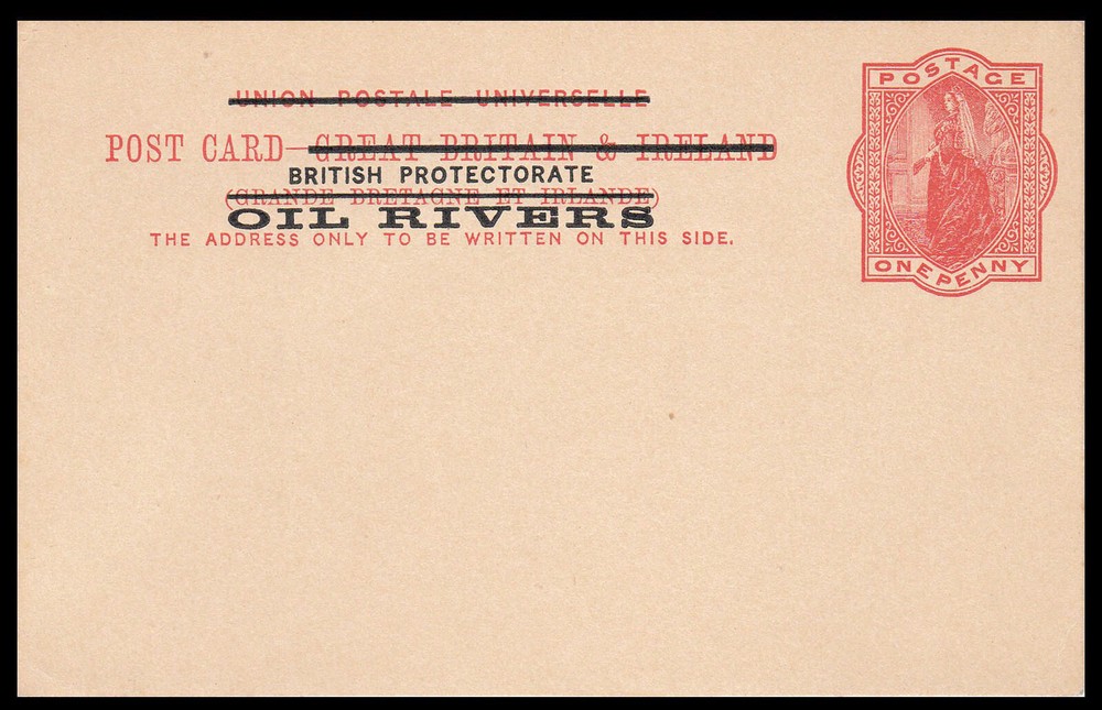 BRITISH PROTECTORATE OIL RIVERS - 1d QV POST CARD - OVPT - MINT