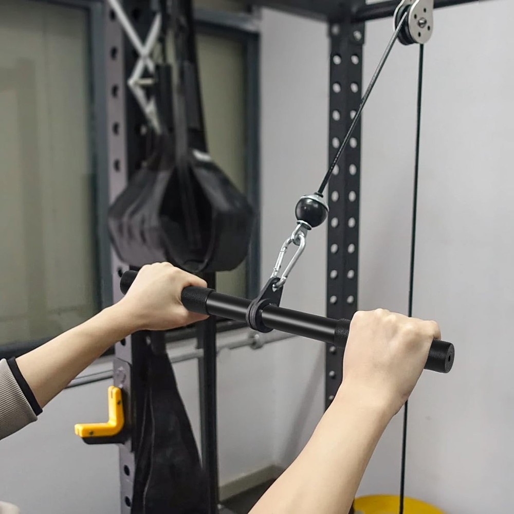 Pulldown Straight Bar Rotating Steel with Rubber Grips LAT Pull Down Handle f...
