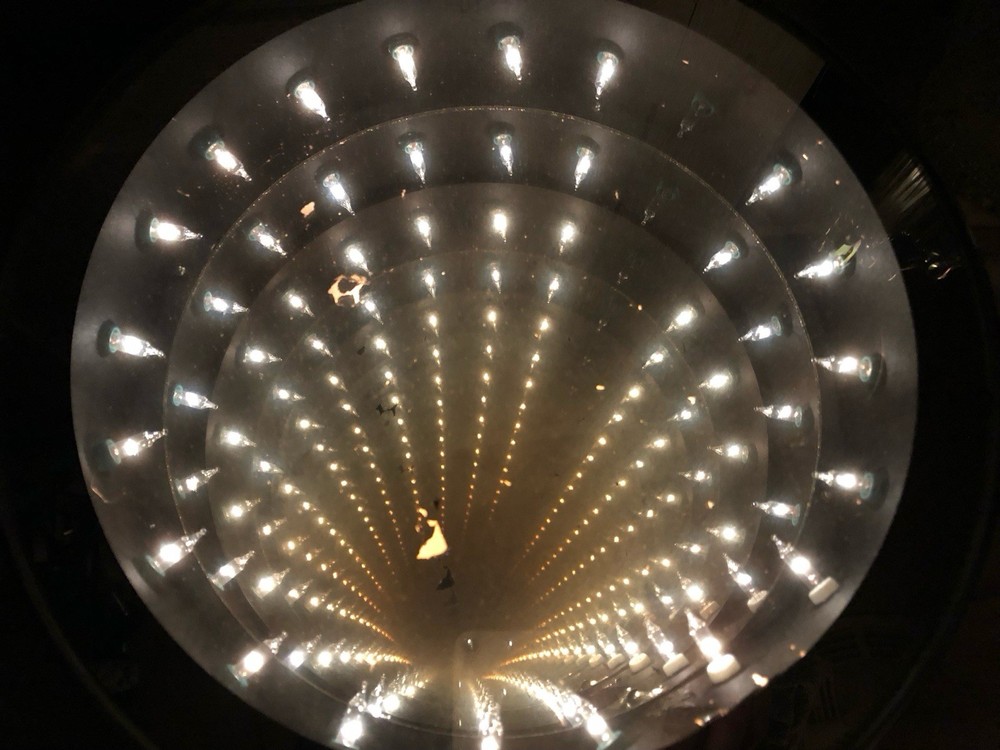 Vintage Mid Century Round Chrome Infinity Mirror Light