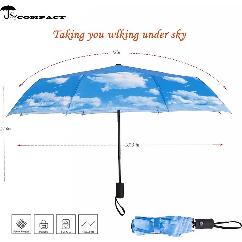 Durable Compact Travel Umbrella Windproof Waterproof Auto Open Close Lightweight