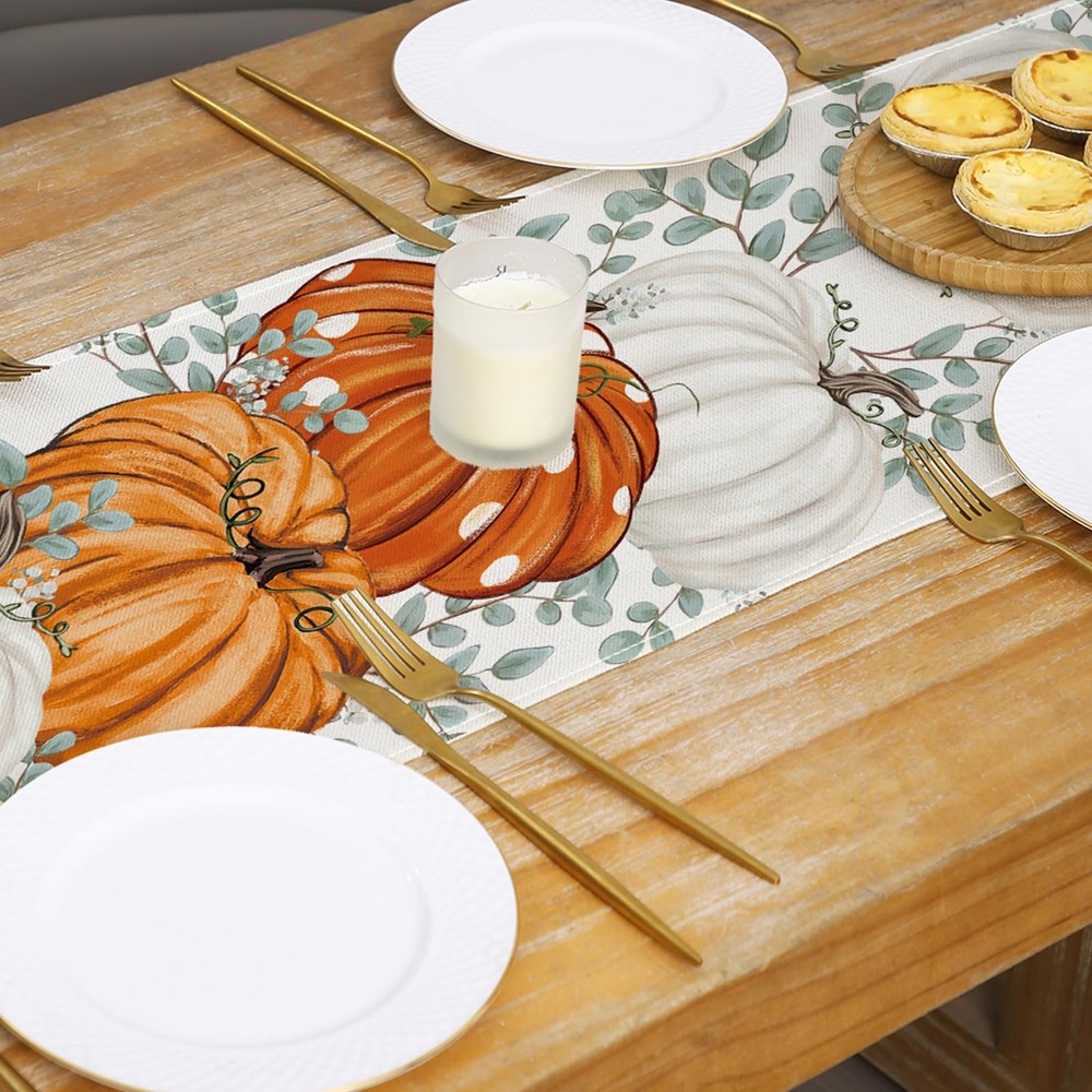 Fall Decorations Leaves Pumpkins Table Runner Thanksgiving Gift 13"x72"