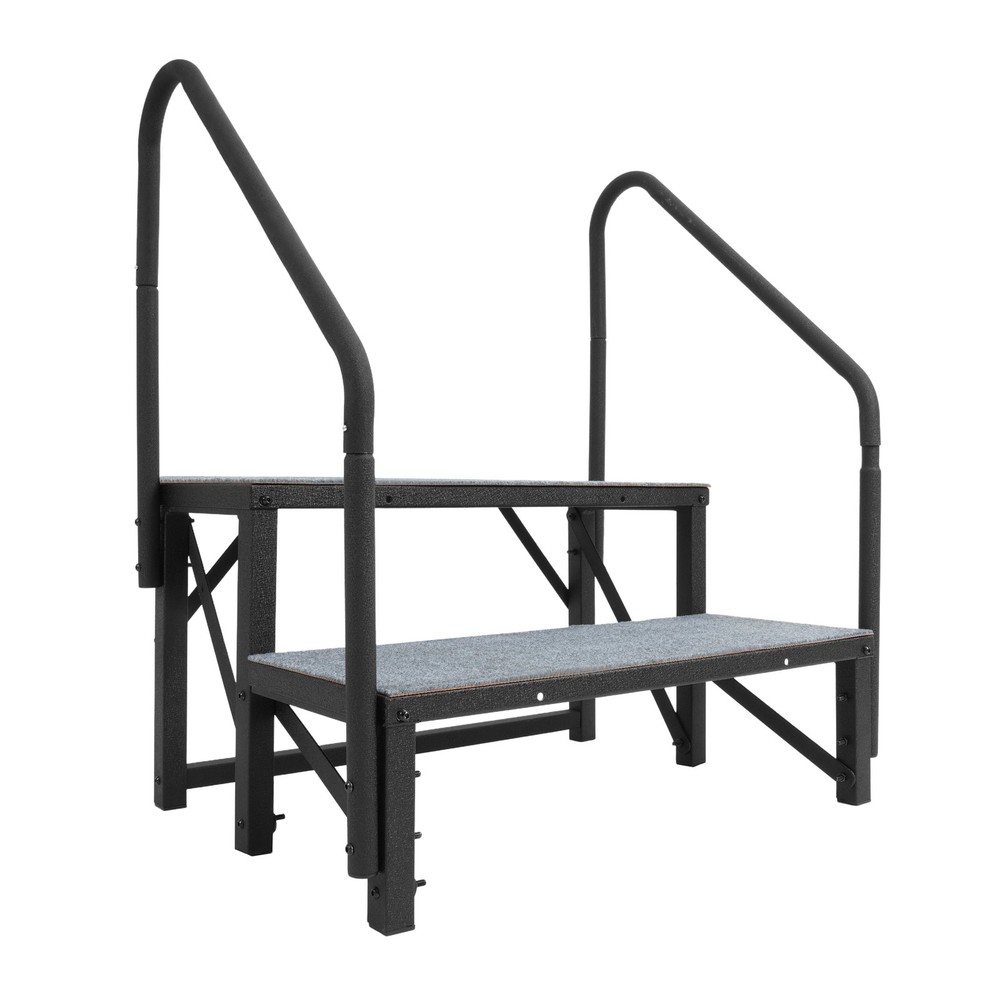 2 Step RV Steps with 2 Handrails w/Step Mat 660 lbs Load Capacity For Trailers