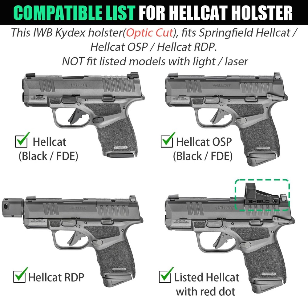 WARRIORLAND IWB Kydex Holster w/ Claw & Optic Cut for Springfield Hellcat