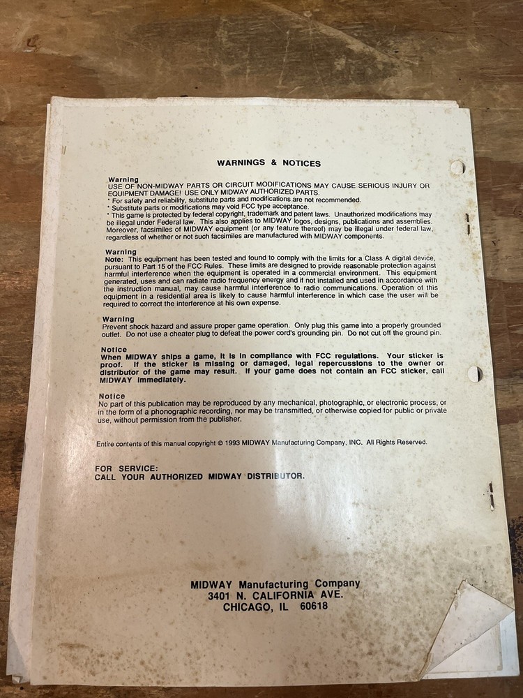 Vintage Midway Mortal Kombat II manual