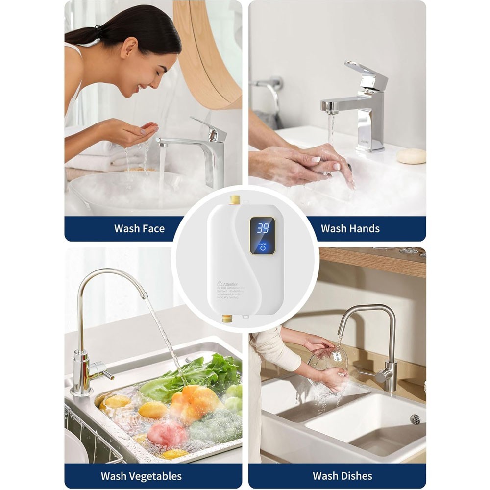 Calentador De Agua Electrico Instantaneo Sin Tanque 110V Para Cocina Casa 3000W