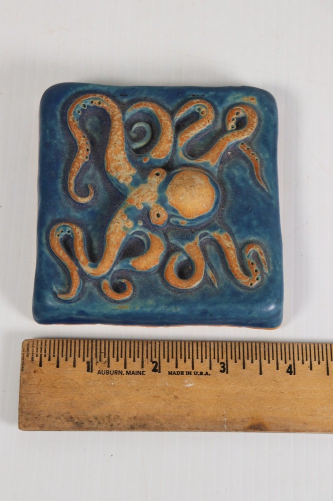VTG Gretchen Kramp Ceramic Tile Octopus Wall Art Blue Studio Pottery (a3)
