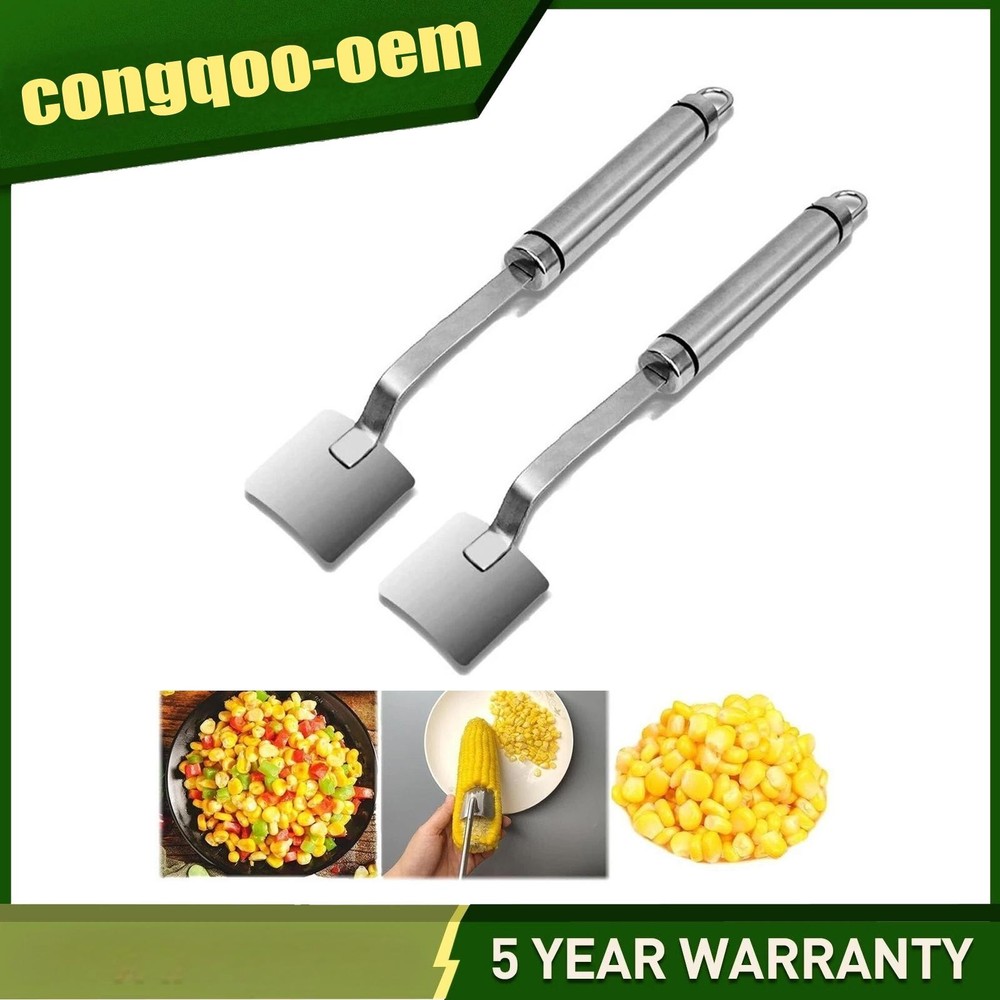 2PC Corn Peeler Stainless Steel Corn Cob Stripping Tool w/ Hook Long Handle Corn