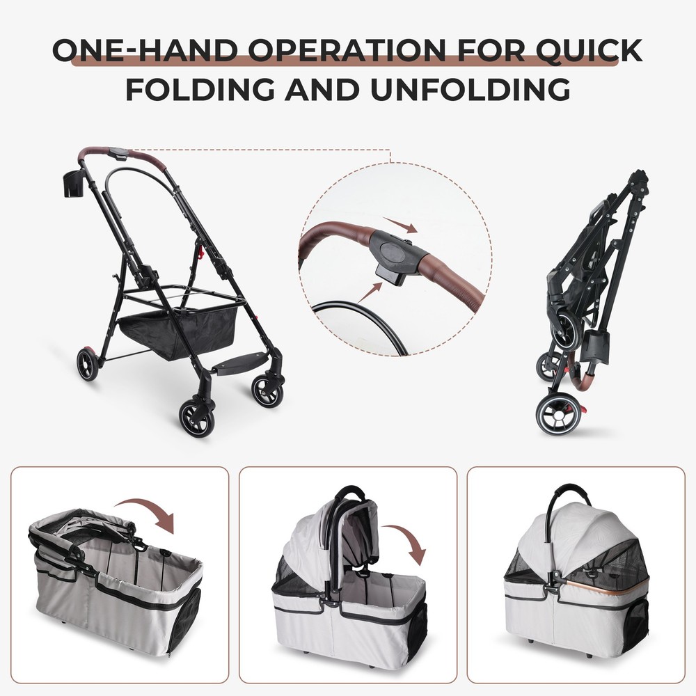 Foldable Pet Stroller for Small Dogs & Cats