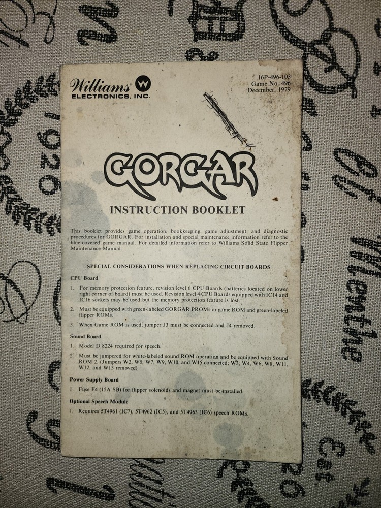 Gorgar Pinball Manual 12 Pages Williams