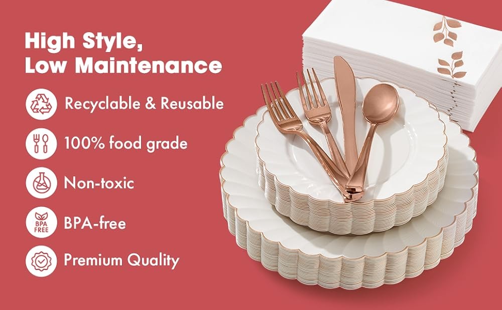 HEAVYWEIGHT 175 Pc Fancy Disposable Dinnerware Set | Ivory