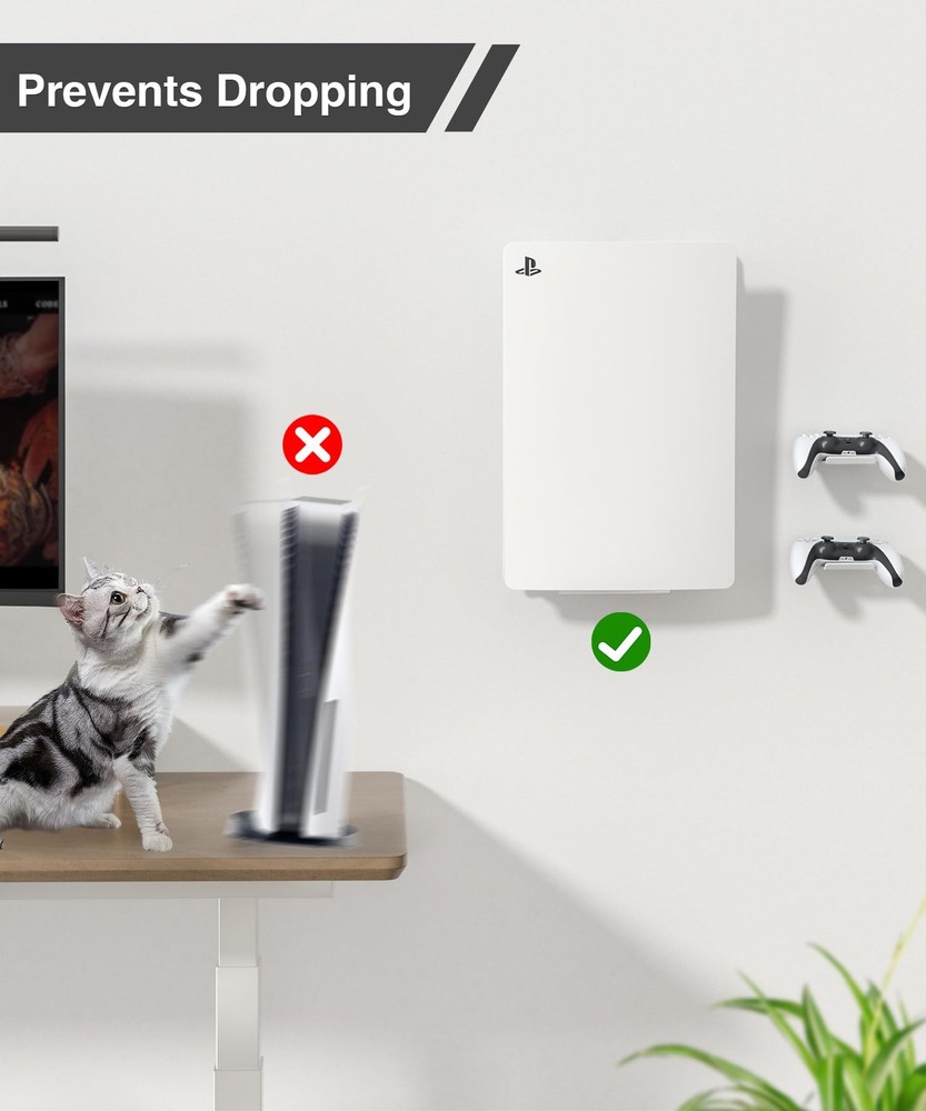 Upgraded Adjustable Console Holder Wall Mount for PS5: Black Gaming White